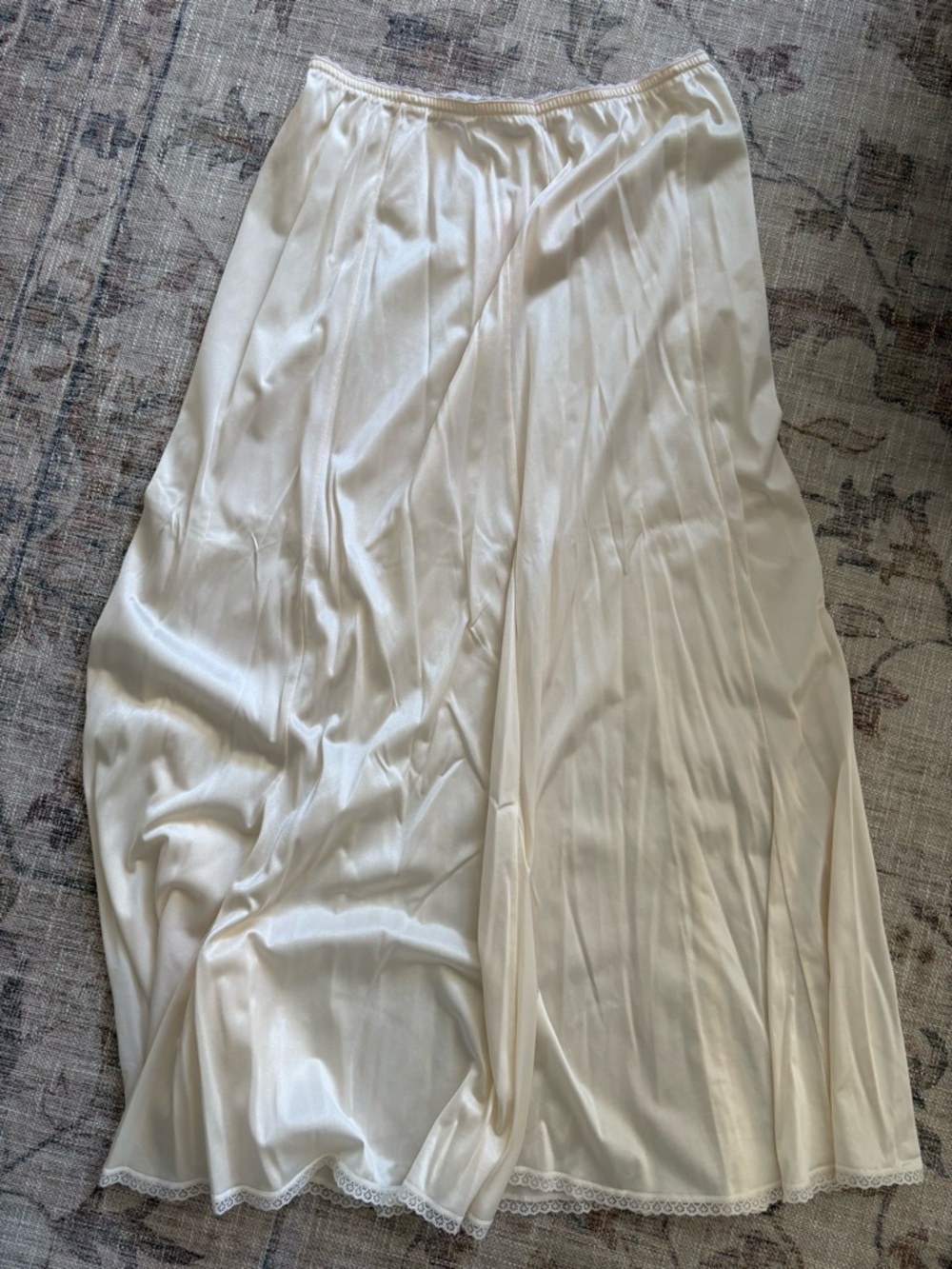 Vintage Cream Satin Half Slip with Lace Trim